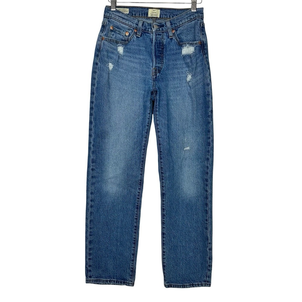 Levi's Premium 501 Curve Big E Jeans W27‎ L30 Distressed Button Fly Straight Leg